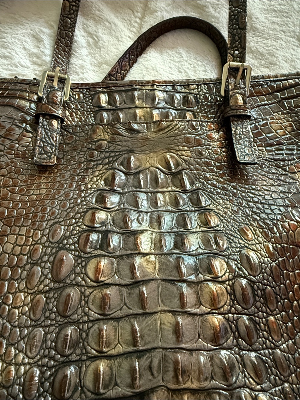 Brahmin Medium Asher Tote Pecan Melbourne Croc Embossed Leather Shoulder Bag - Picture 9 of 16